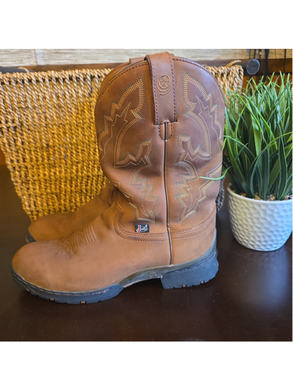 Juntin Cowboy Western Boots Brown Men's Style 9013 SZ 8.5 D - Picture 7 of 12